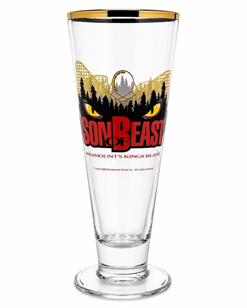 Kings Island Son of Beast Roller Coaster Amusement Park Pilsner Glass Paramount